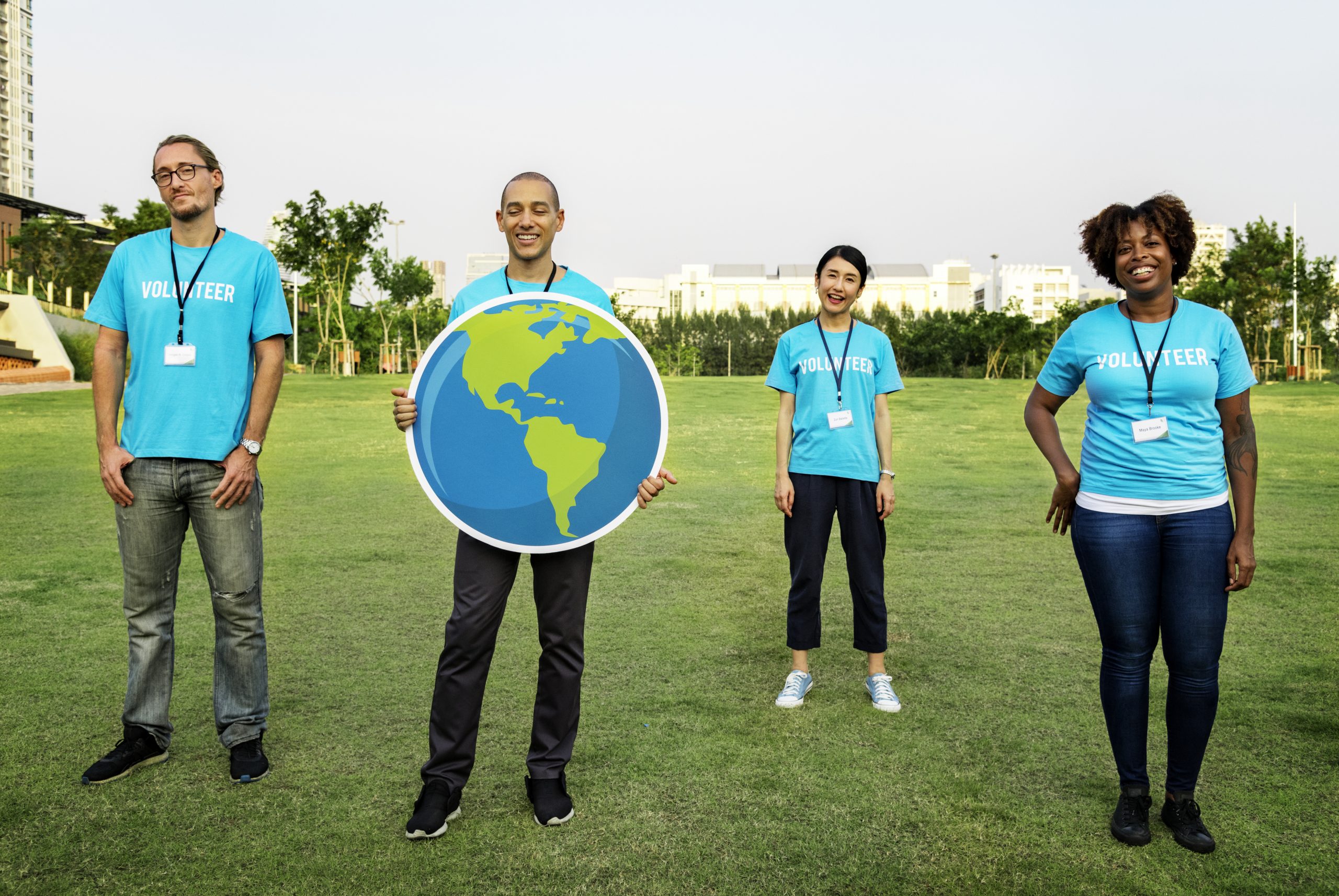 Group of happy and diverse volunteers